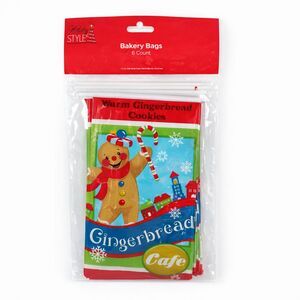 Holiday Style Christmas Gingerbread Man Bakery Bags 6 Count 5" x 3" x 9" NEW